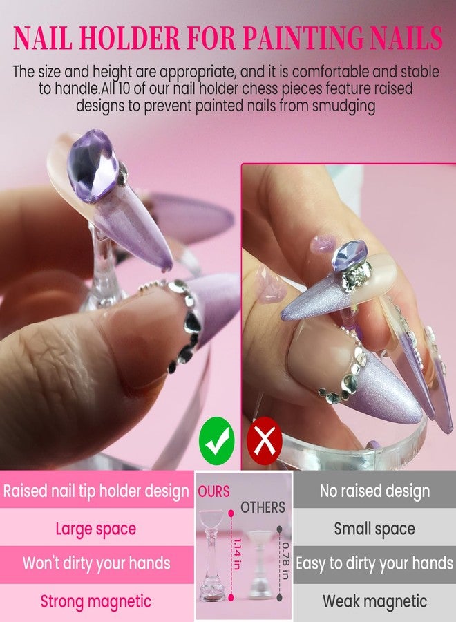 ESUOHYM Nail Stand For Press Ons Extra-high Nail Tip Holder For Painting Art Magnetic Acrylic Fake Nail Display & Practice,Heart Nail Stand with 200 PCS Double Sided Tape,Nail Designs Supplies Kit For Beginners Home Salon - Image 2